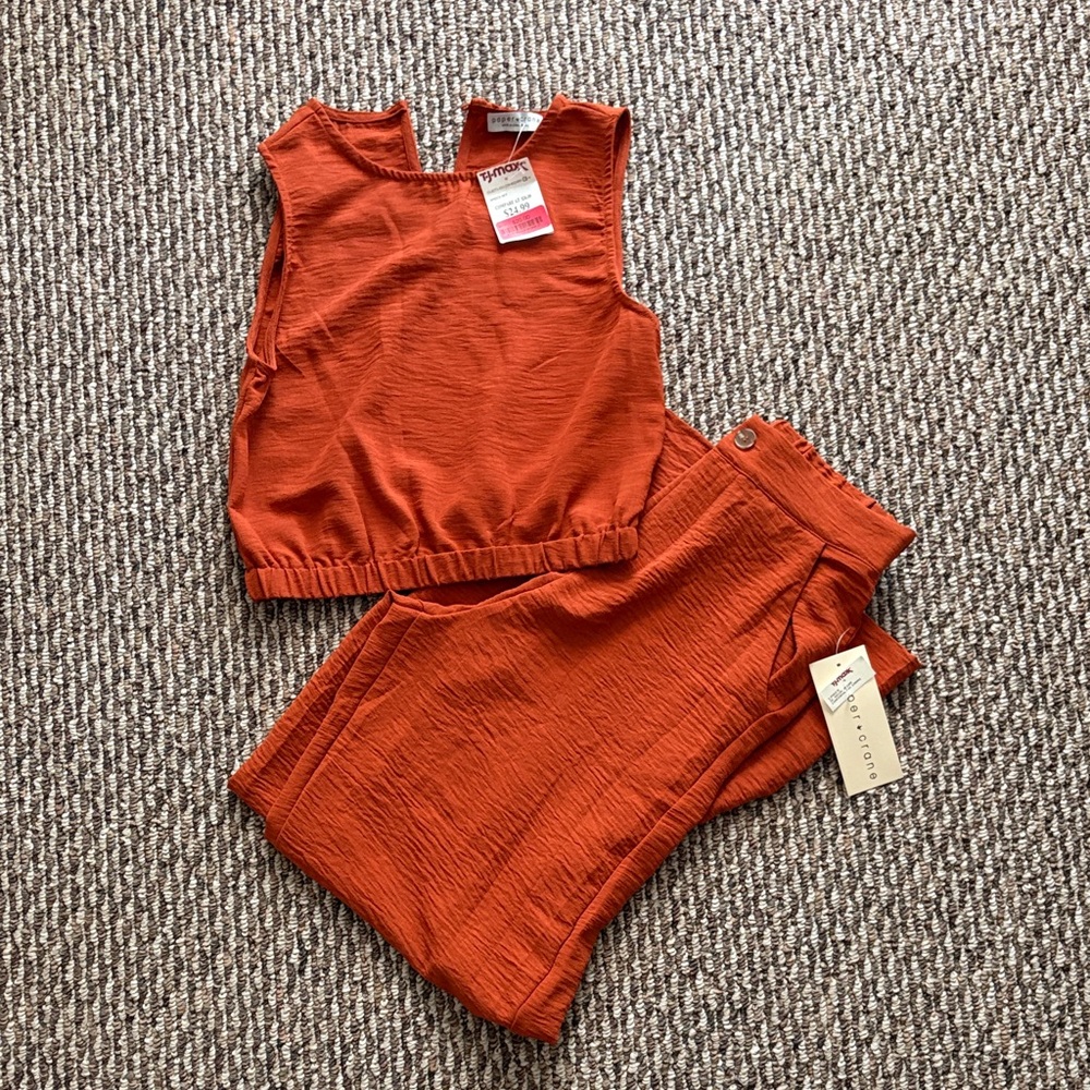 Rustic Orange Sleeveless Top and Pants Set